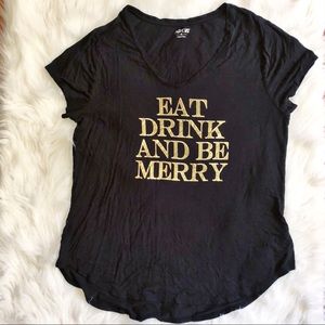 Apt 9 Eat Drink and Be Merry Black & Gold T-shirt